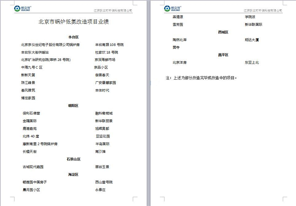 北京市锅炉低氮改造项目业绩